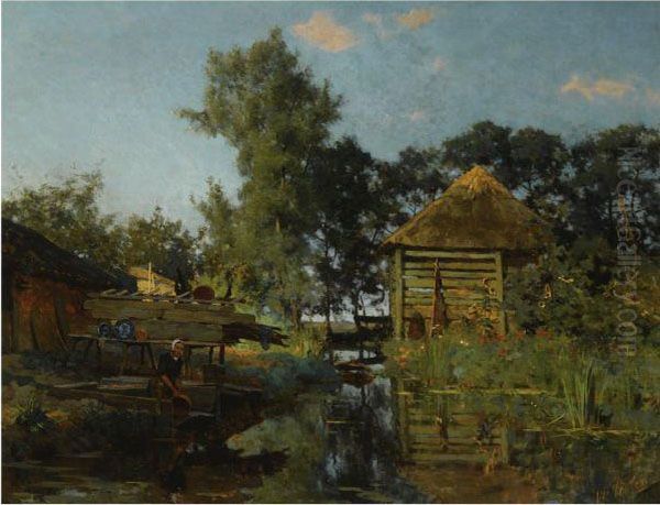 A Washerwoman, Giethoorn Oil Painting by Willem Bastiaan Tholen