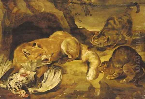 A fox defending its kill from wild cats Oil Painting by Frans Snyders