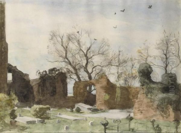 The Quiet Cemetery Near The Groenkerk, Oegstgeest Oil Painting by Willem Bastiaan Tholen