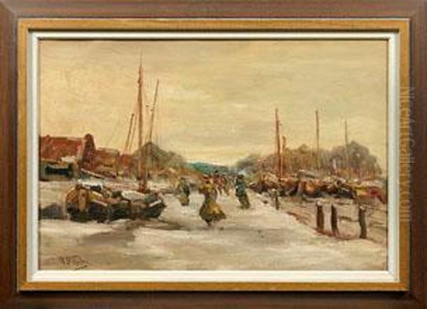 Impressionistische Ansicht Einer Belebten Kleinen Hafenstadt Oil Painting by Willem Bastiaan Tholen