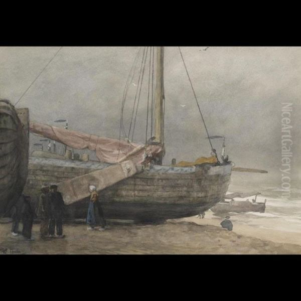 Fisherfolk On The Beach Oil Painting by Willem Bastiaan Tholen