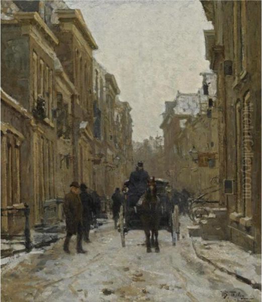 A Carriage In The Streets Of Voorburg Oil Painting by Willem Bastiaan Tholen