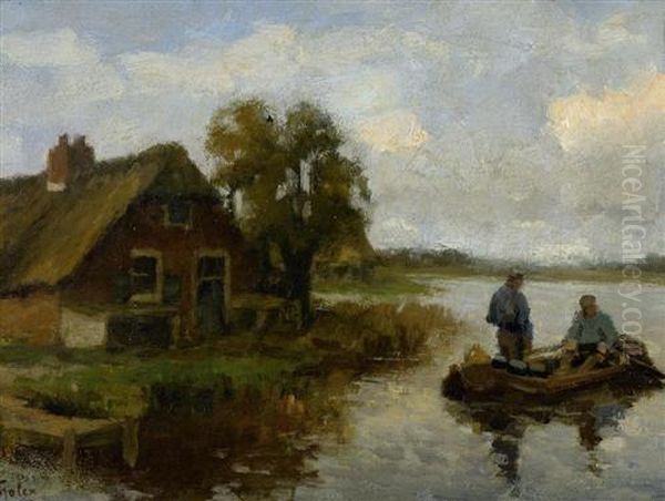 Flusslandschaft Mit Boot. Oil Painting by Willem Bastiaan Tholen