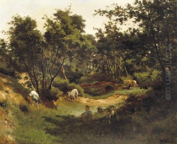 Minding The Goats Oil Painting by Willem Bastiaan Tholen