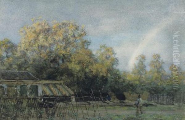 A Rainbow Over The Vegetable Garden Oil Painting by Willem Bastiaan Tholen