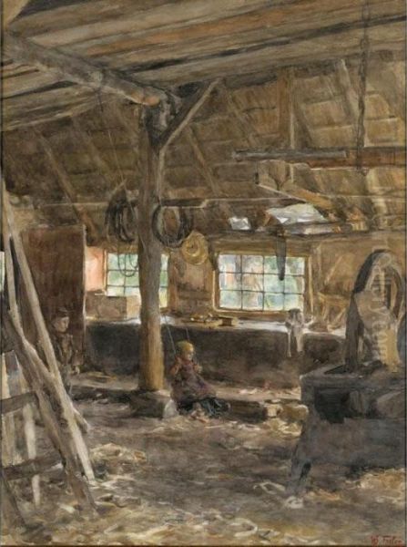 Children At Play In The Workshop Oil Painting by Willem Bastiaan Tholen