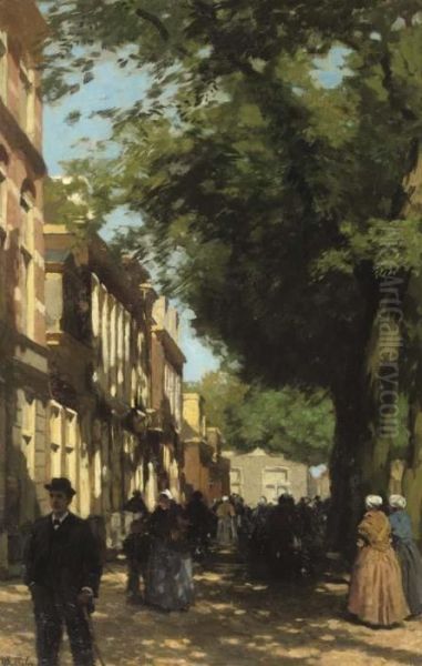 A Sunny Day On The Willemstraat, Scheveningen Oil Painting by Willem Bastiaan Tholen