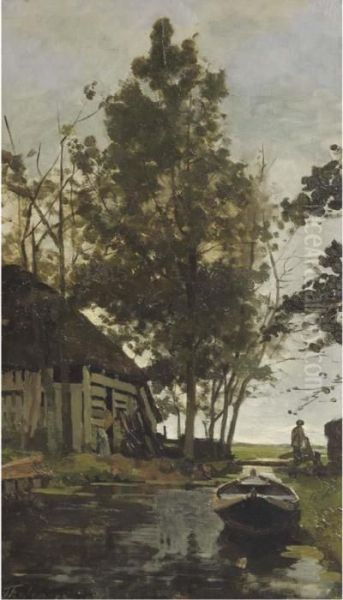 A Shed By A Canal Oil Painting by Willem Bastiaan Tholen