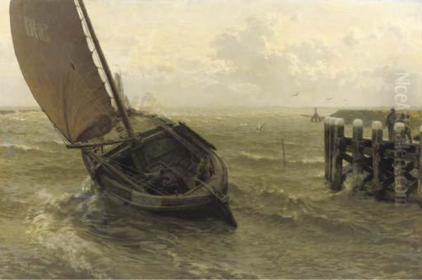 Leaving The Buitenhaven In Full Sail, Veere Oil Painting by Willem Bastiaan Tholen