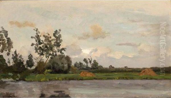 A Polder Landscape Oil Painting by Willem Bastiaan Tholen