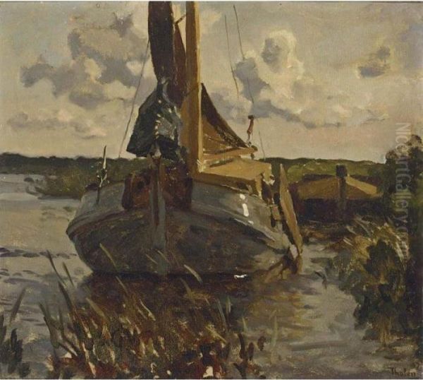 A Moored Boat Oil Painting by Willem Bastiaan Tholen