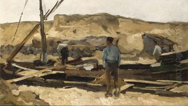 Sanddiggers In The Dunes Of Scheveningen Oil Painting by Willem Bastiaan Tholen