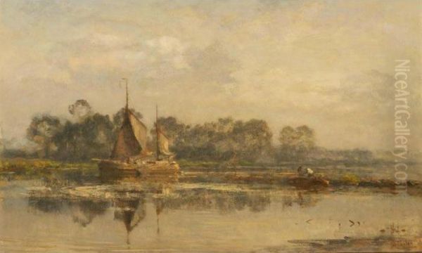 'morgenstemming (bij Warmond)' - (early Morning Near Warmond) Oil Painting by Willem Bastiaan Tholen