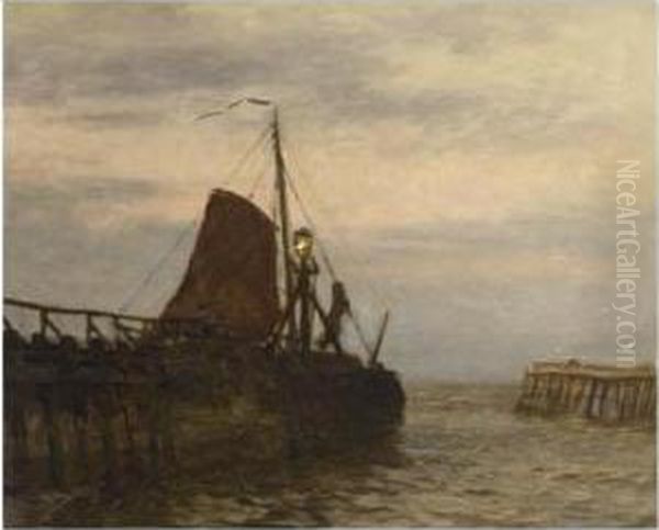 Entering The Harbour Of Nijkerk At Twilight Oil Painting by Willem Bastiaan Tholen