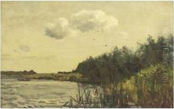 A Polder Landscape With A Rowing Boat Oil Painting by Willem Bastiaan Tholen