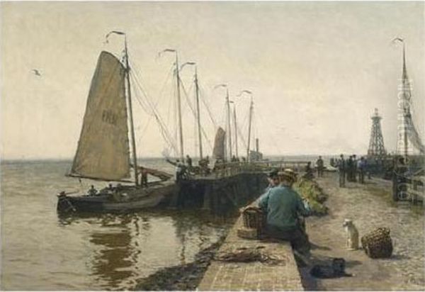 Moored Fishing Boats In Enkhuizen Harbour Oil Painting by Willem Bastiaan Tholen