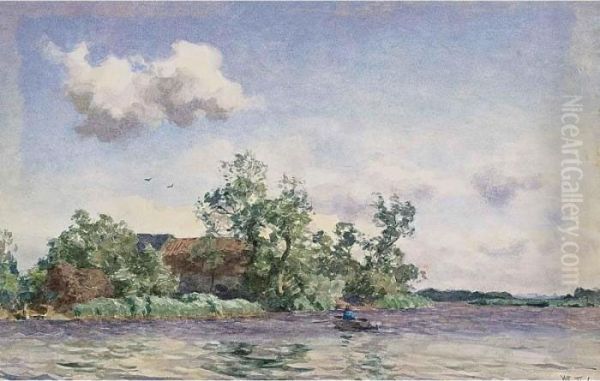 A Farm On The Waterfront, The Kaag Oil Painting by Willem Bastiaan Tholen