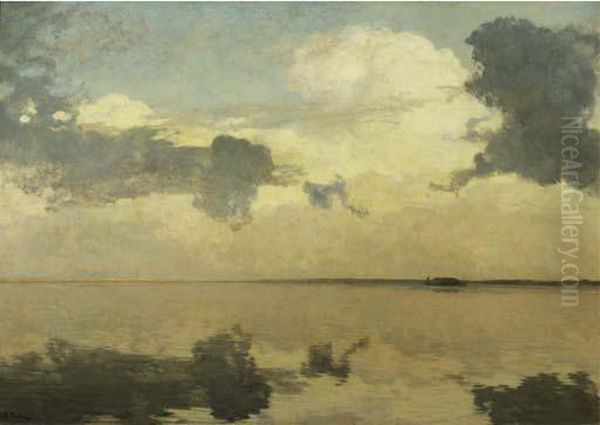 Clouds Over A Calm Lake Oil Painting by Willem Bastiaan Tholen