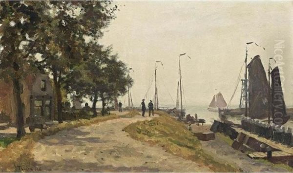 Figures Strolling On A Quay by Willem Bastiaan Tholen