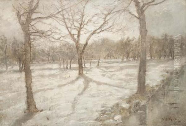 Sneeuw: A Sunlit Winterlandscape Oil Painting by Willem Bastiaan Tholen