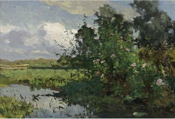 A Polder Landscape Oil Painting by Willem Bastiaan Tholen