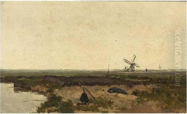 A Polder Landscape With A Oil Painting by Willem Bastiaan Tholen