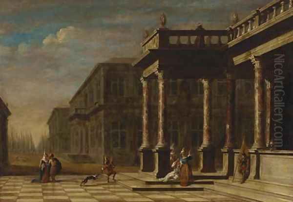 Elegant figures before a palace, a park beyond Oil Painting by Jacobus Saeys