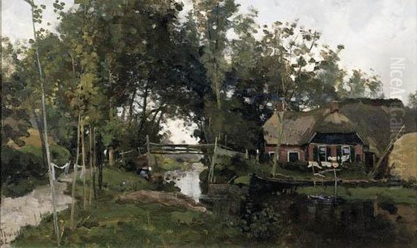 The Small Bridge, Giethoorn Oil Painting by Willem Bastiaan Tholen