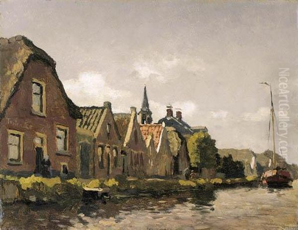 Houses Along A Canal Oil Painting by Willem Bastiaan Tholen