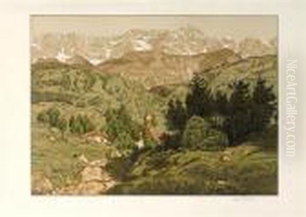 View Of The Alps Near St Oil Painting by Hans Thoma