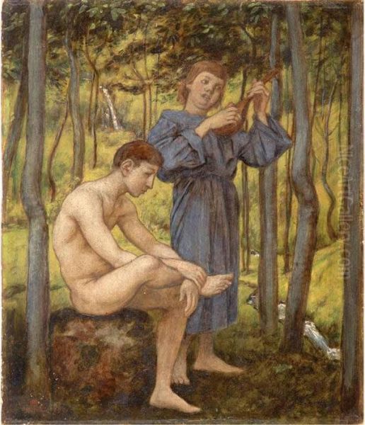 Figures In A Grove Oil Painting by Hans Thoma