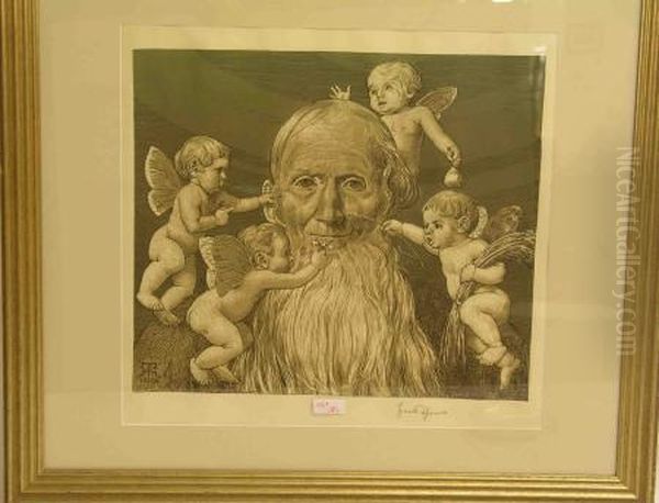 Portrait Eines Alten, Von Putti Umringten Mannes Oil Painting by Hans Thoma