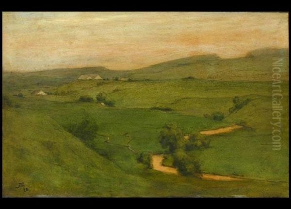 Hugelige Landschaft Mit Dorf Und Bach Oil Painting by Hans Thoma