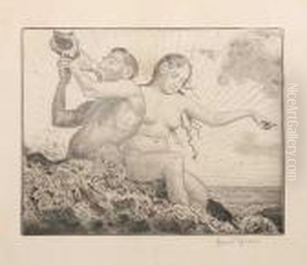 Triton Und Nereide Oil Painting by Hans Thoma