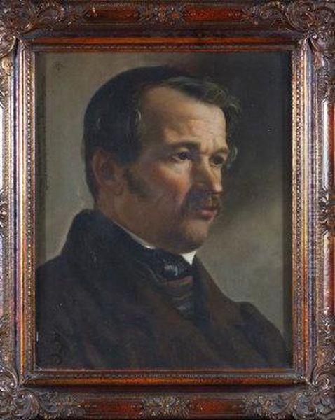 A Bust Portrait Of A Gentleman Wearing A Brown Coat And A Silk Cravat Oil Painting by Hans Thoma