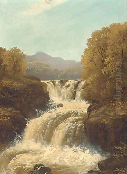 A waterfall in full spate; and A tranquil pool Oil Painting by John Brandon Smith