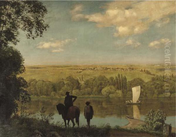 Mainlandschaft: Rhenish Landscape With A Horseman Oil Painting by Hans Thoma