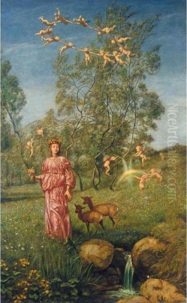 Fruhlingsmarchen (an Allegory Of Springtime) Oil Painting by Hans Thoma