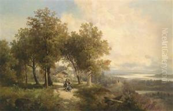 Landscape On The Bank Of The Inn Oil Painting by Josef Thoma