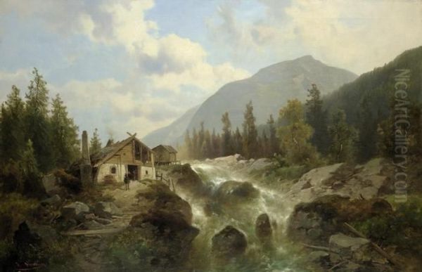 Hammerschmiede Am Wildbach Bei Lermoos In Tirol Oil Painting by Josef Thoma