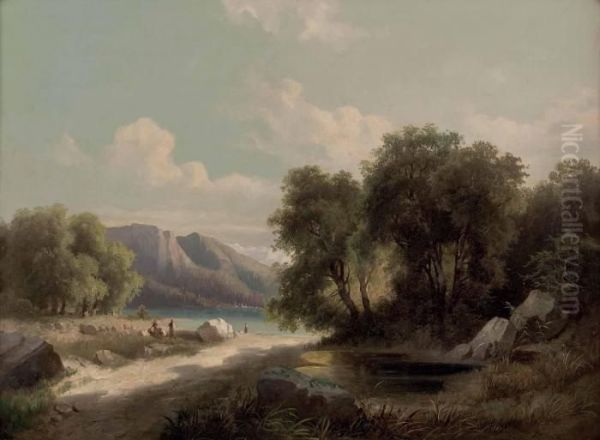 Salzkammergut-seelandschaft Oil Painting by Josef Thoma