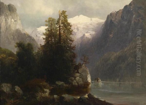 View Of The Gosau See Oil Painting by Josef Thoma