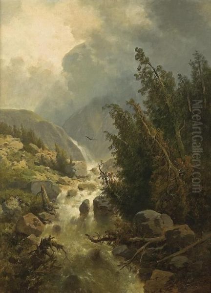 Mountain Landscape Oil Painting by Josef Thoma