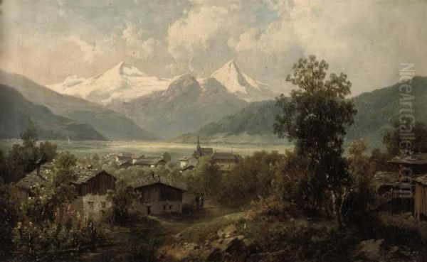 A Village In Fugen, Zillerthal, Austria Oil Painting by Josef Thoma