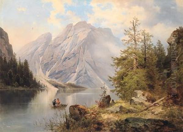 Blick Auf Den Pragser Wildsee Oil Painting by Josef Thoma