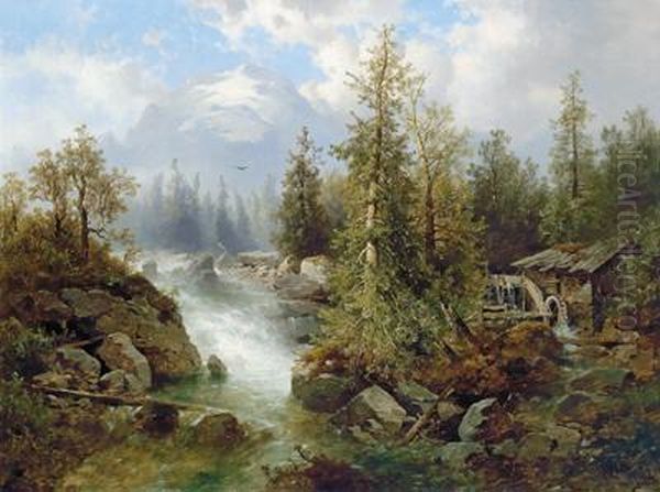 Motiv Aus Dem Oberen Engadin Oil Painting by Josef Thoma