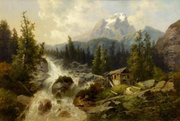 The Hut In The Alps Oil Painting by Josef Thoma