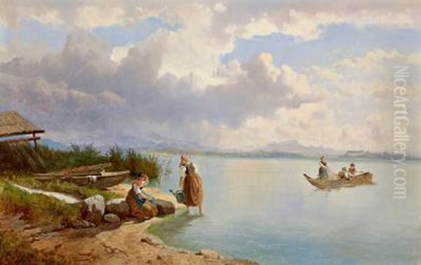 Scena Sul Lago Chiem In Baviera Oil Painting by Josef Thoma