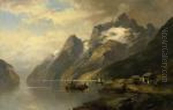 Norwegian Fjord Landscape Oil Painting by Josef Thoma