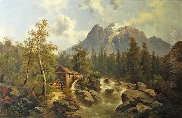 Sagerei An Wildbach. Oil Painting by Josef Thoma